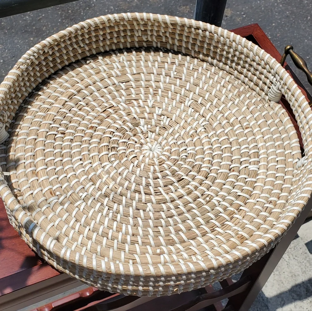 14 Inch Round Rattan Serving Decorative Woven Ottoman Trays D